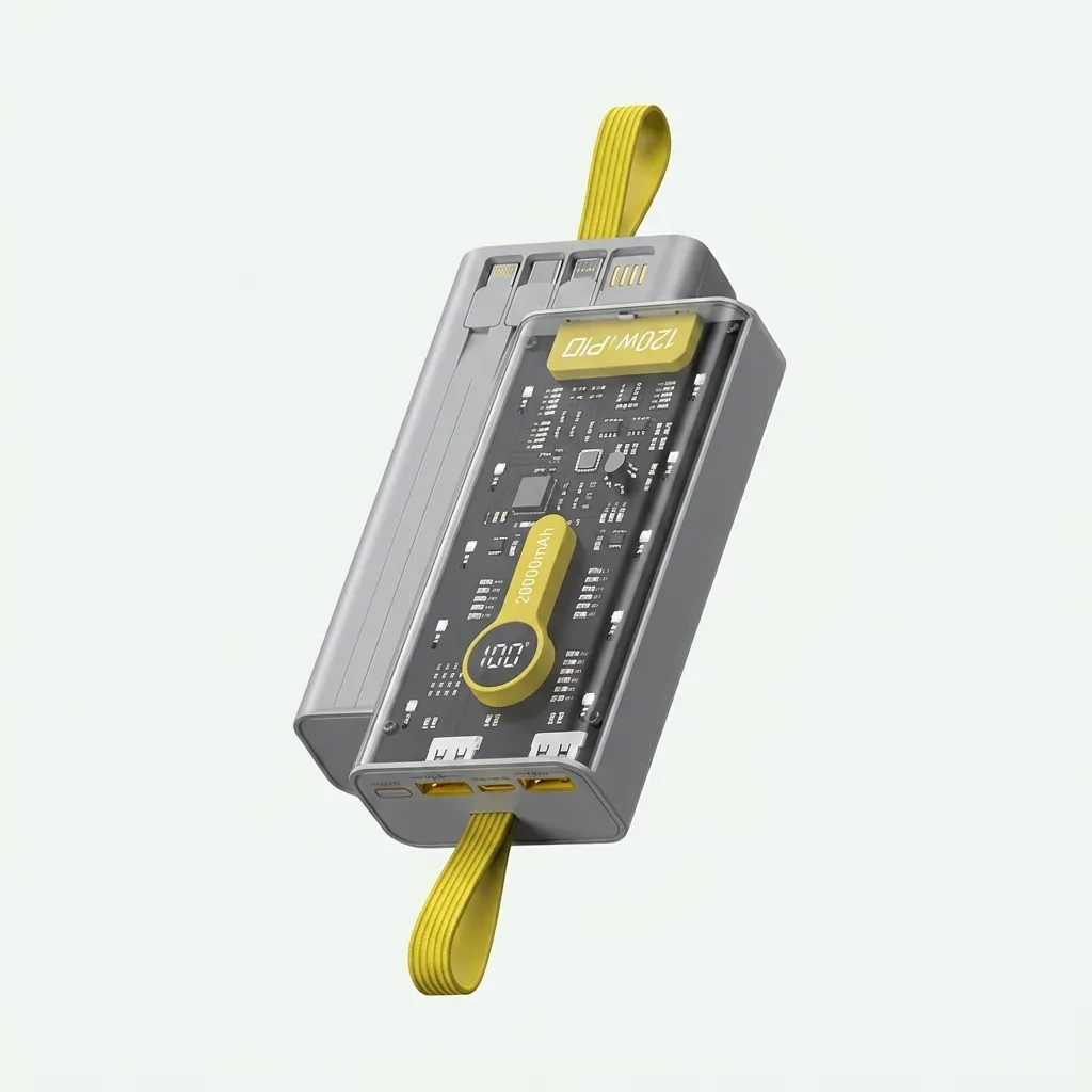 Standard ST200 gray and yellow 20000mAh power bank with transparent front panel and digital display