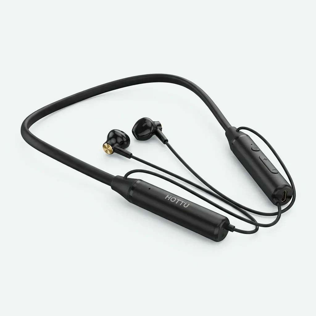 HOTTU NB02 black wireless neckband earphones with integrated controls