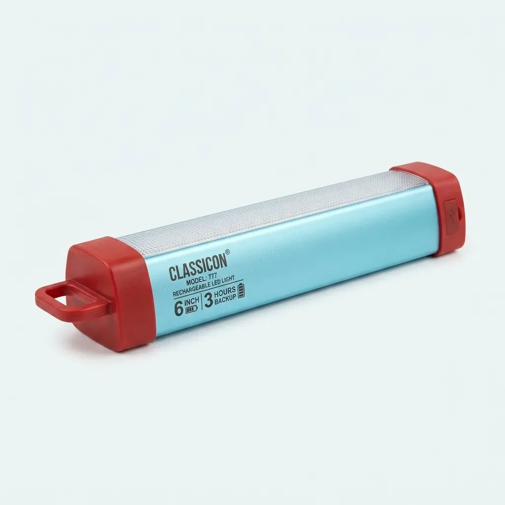 CLASSICON 777 rechargeable LED light with blue body and red ends