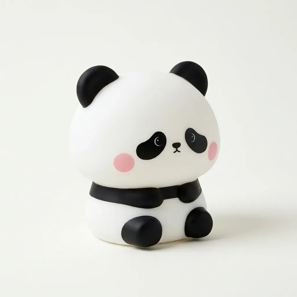 TOUTOU YH-307 panda silicone night light featuring a white rounded body, black ears, black eye patches, pink cheeks, and small paws, photographed on a white background.