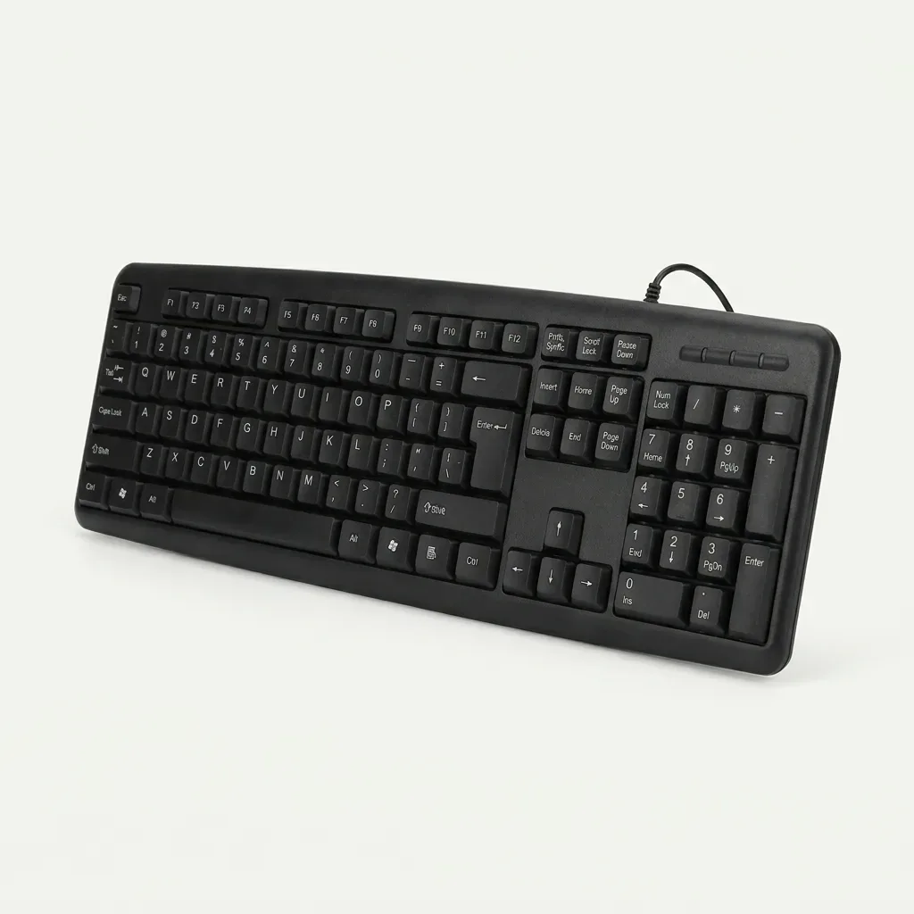 AITNT K-300 black wired office keyboard with dedicated numeric keypad, function keys and navigation controls on a white background.