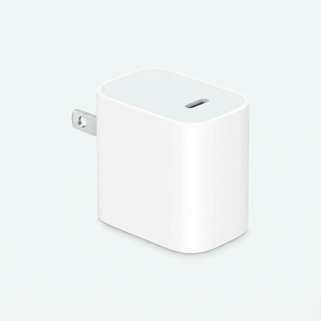 Compact white 20W USB-C wall power adapter with a single Type-C port and US-style flat plug.