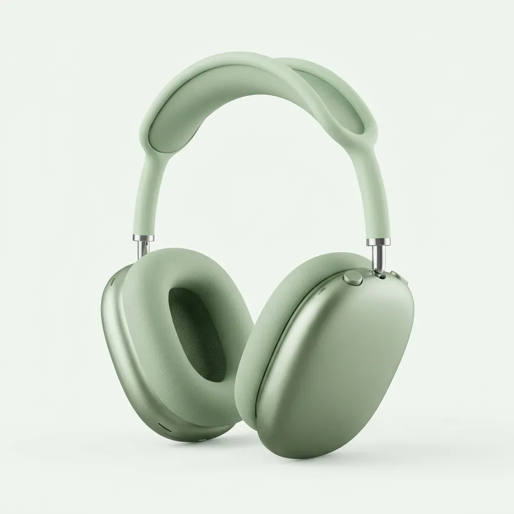 Mint-green P9 over-ear headphones with large cushioned earcups, padded headband and metallic connecting arms on a white background.